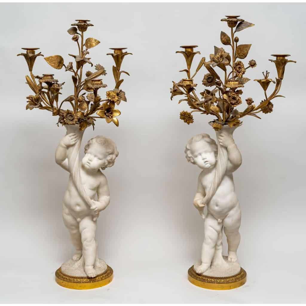 Paire de candélabres en marbre et bronze doré, Circa 1870 |||||||||||||