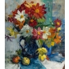 Bouquet De Fleurs et de fruits sur un entablement. Victor SIMONIN (1877-1946). Bouquet De Fleurs et de fruits sur un entablement. Victor SIMONIN (1877-1946).