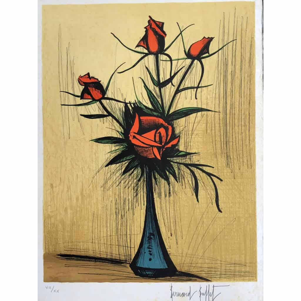 Buffet Bernard Les Roses Rouges Lithographie Couleurs Justifiée Buffet Bernard Les Roses Rouges Lithographie Couleurs Justifiée