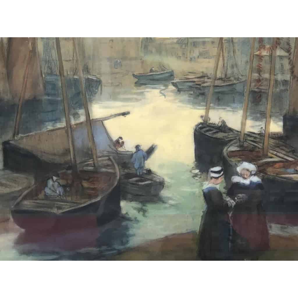 Barnoin Henri Tableau Ancien Debut 20è Bretagne Retour De Pêche à Concarneau Pastel Signé Barnoin Henri Tableau Ancien Debut 20è Bretagne Retour De Pêche à Concarneau Pastel Signé