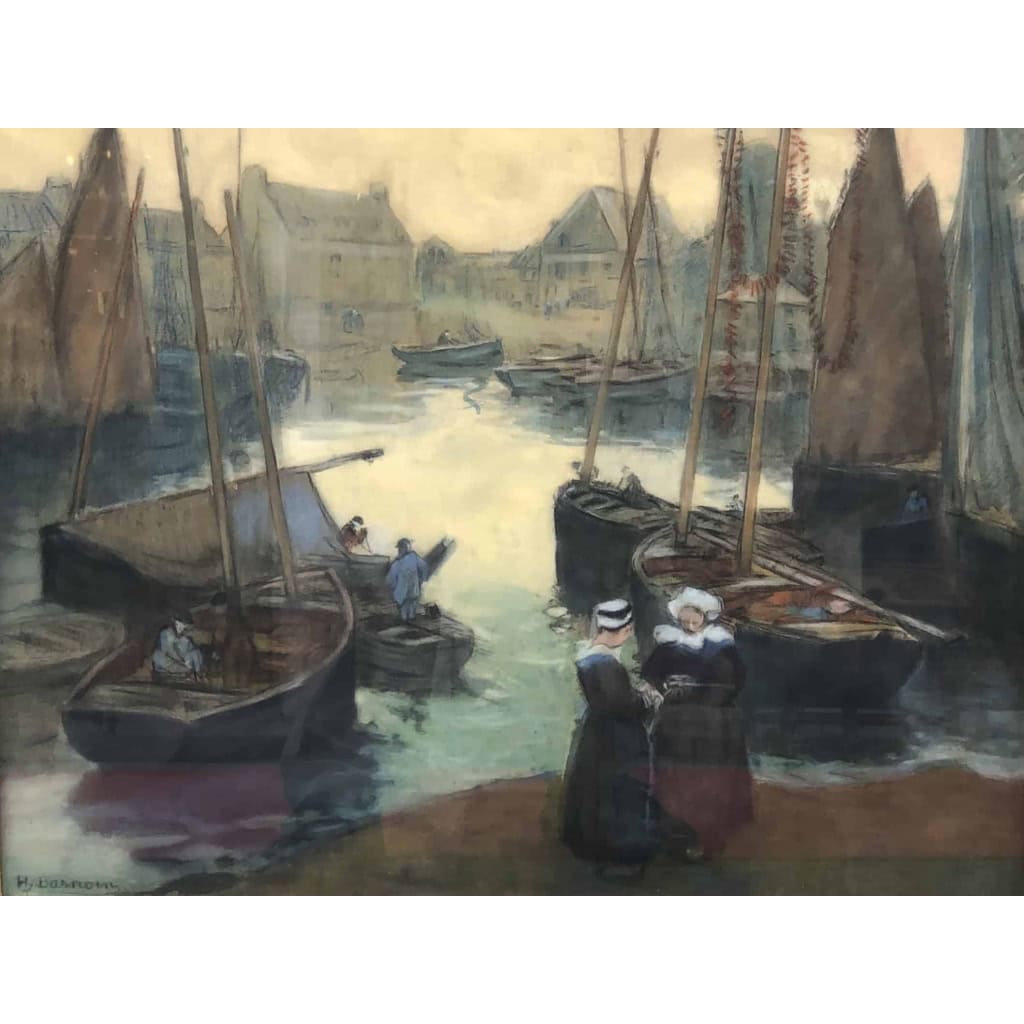 Barnoin Henri Tableau Ancien Debut 20è Bretagne Retour De Pêche à Concarneau Pastel Signé Barnoin Henri Tableau Ancien Debut 20è Bretagne Retour De Pêche à Concarneau Pastel Signé