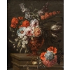 Vase de fleurs sur un entablement. École Italienne Du XVIII Siècle. Vase de fleurs sur un entablement. École Italienne Du XVIII Siècle.