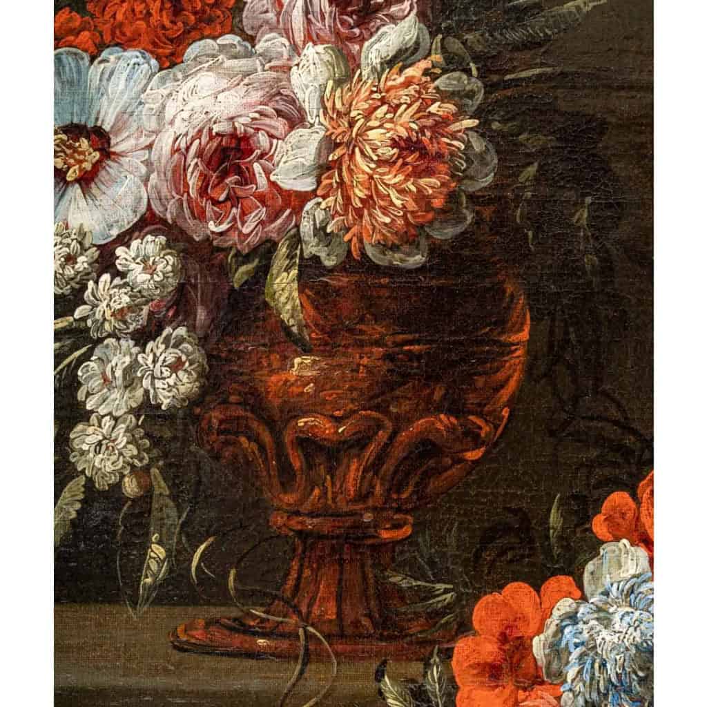 Vase de fleurs sur un entablement. École Italienne Du XVIII Siècle. Vase de fleurs sur un entablement. École Italienne Du XVIII Siècle.