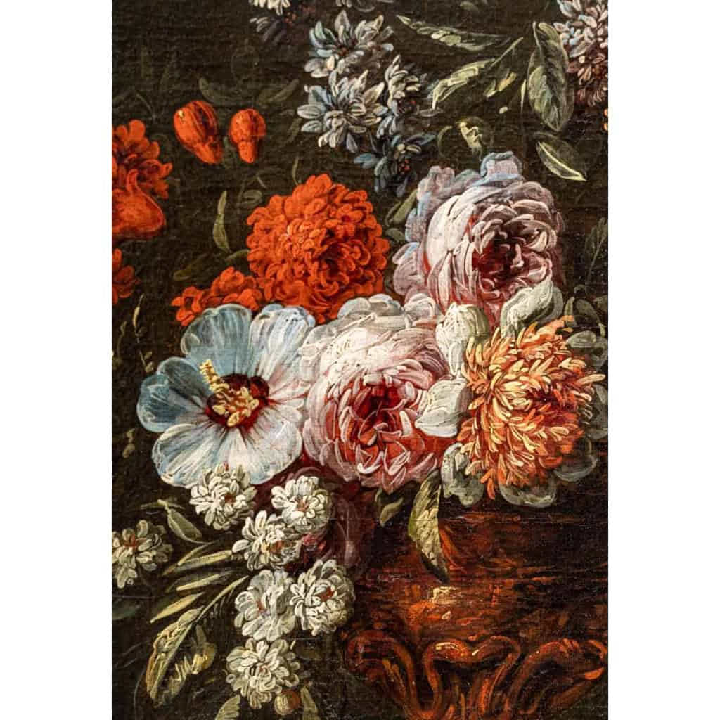 Vase de fleurs sur un entablement. École Italienne Du XVIII Siècle. Vase de fleurs sur un entablement. École Italienne Du XVIII Siècle.