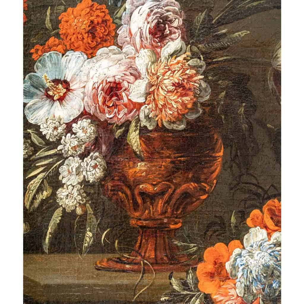 Vase de fleurs sur un entablement. École Italienne Du XVIII Siècle. Vase de fleurs sur un entablement. École Italienne Du XVIII Siècle.