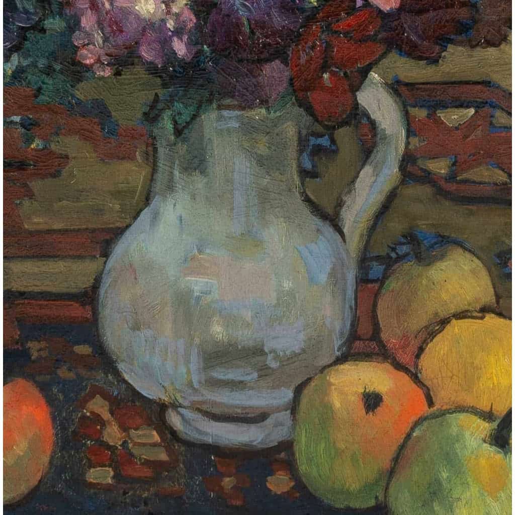 Emile COLINUS (1884-1966). Bouquet d'Anémones Et De Fruits. Emile COLINUS (1884-1966). Bouquet d'Anémones Et De Fruits.