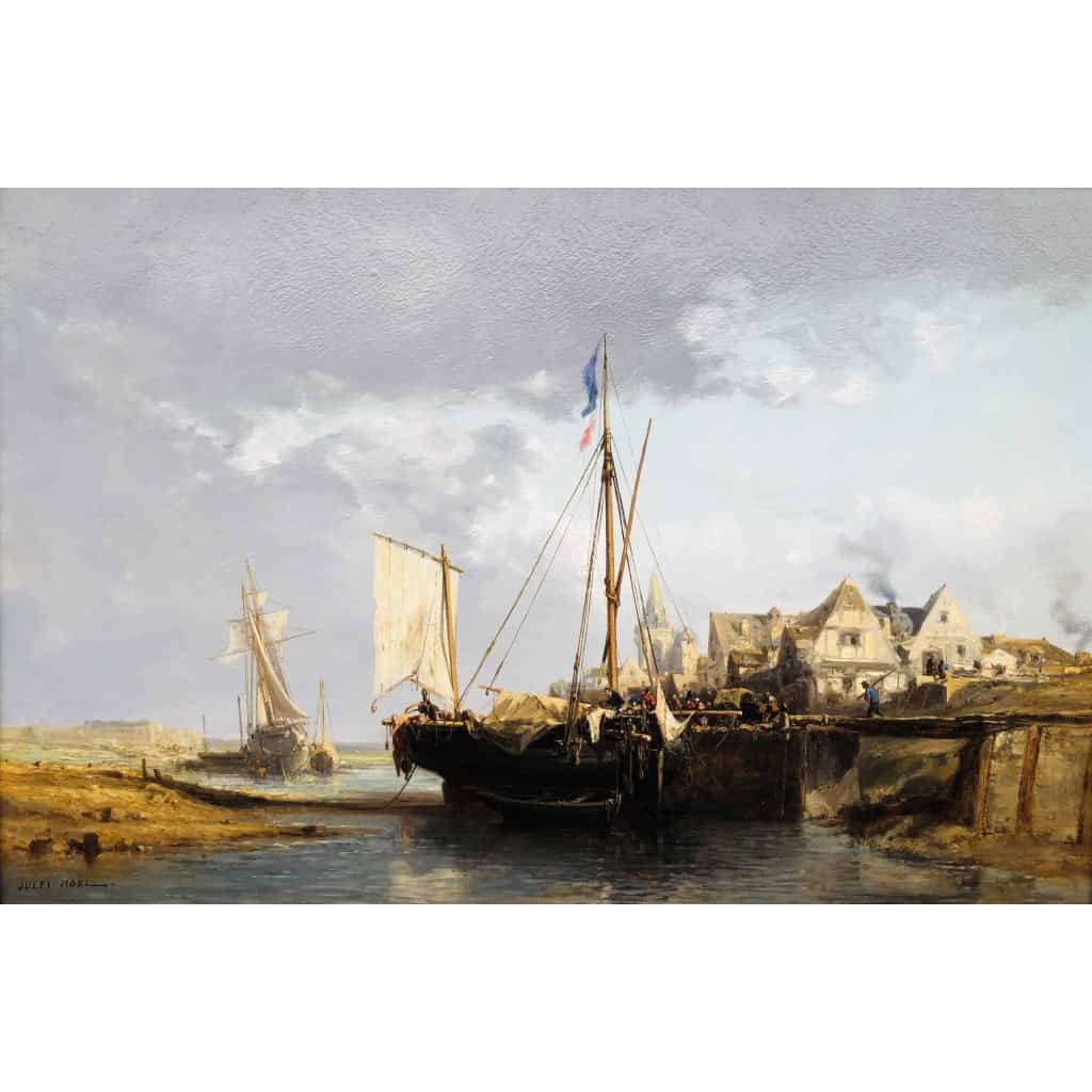 NOEL Jules Tableau Français 19è l’avant port Huile Sur carton fort Signée NOEL Jules Tableau Français 19è l’avant port Huile Sur carton fort Signée