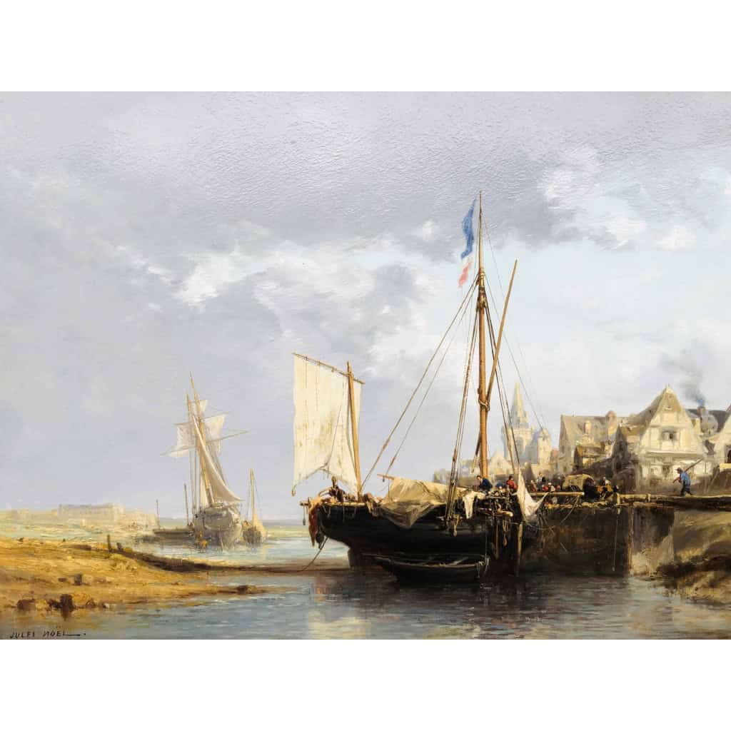 NOEL Jules Tableau Français 19è l’avant port Huile Sur carton fort Signée NOEL Jules Tableau Français 19è l’avant port Huile Sur carton fort Signée