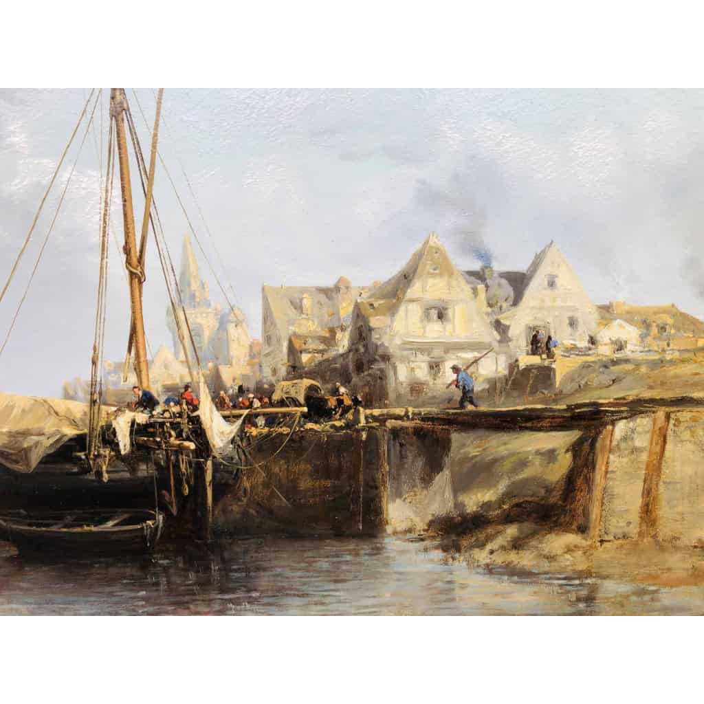 NOEL Jules Tableau Français 19è l’avant port Huile Sur carton fort Signée NOEL Jules Tableau Français 19è l’avant port Huile Sur carton fort Signée