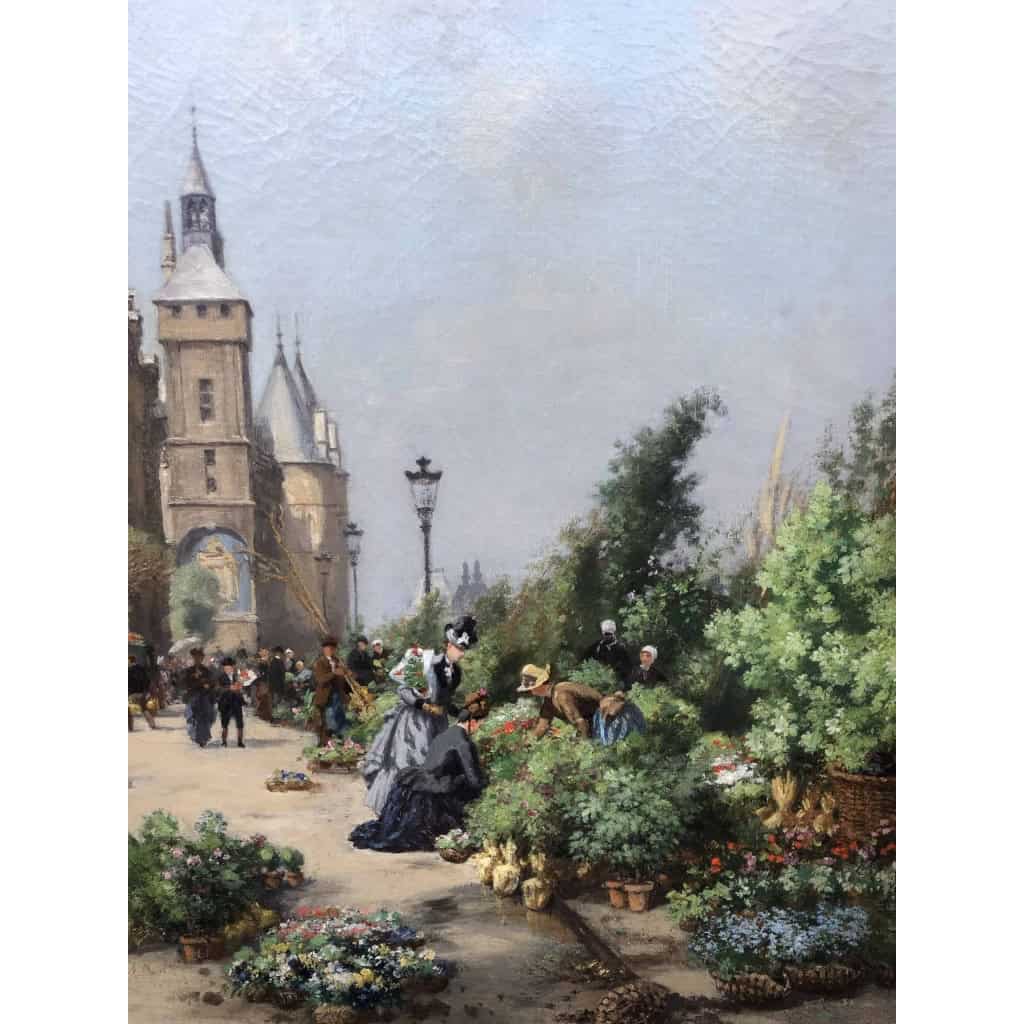 Laborne Emile Paris, Le Marché Aux Fleurs Et La Conciergerie Huile Signée Laborne Emile Paris, Le Marché Aux Fleurs Et La Conciergerie Huile Signée