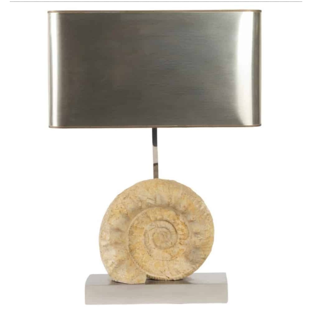 1970 Lampe en Métal Argenté et Ammonite Willy Daro |||||