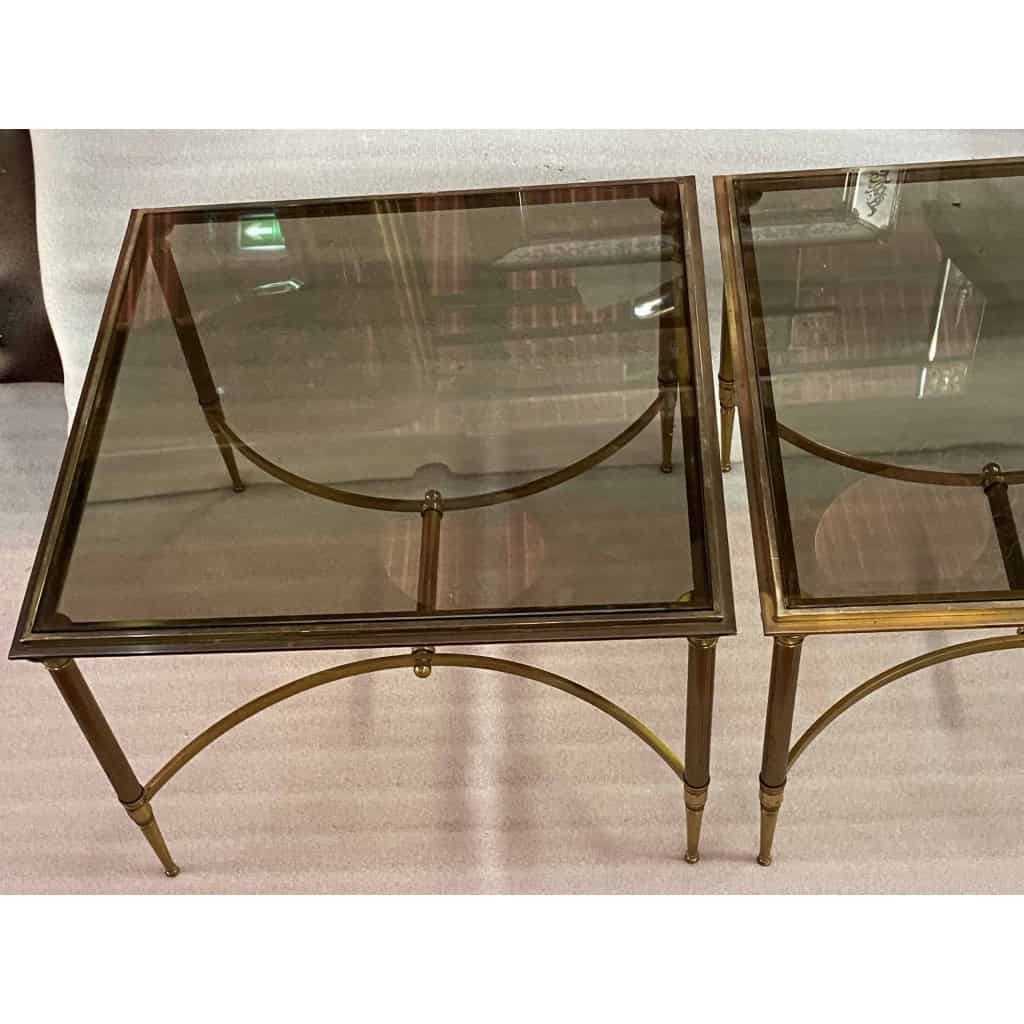 1950/70′ Paire de Bouts de Canapés Bronze , Plateau Verre Fumé Maison Charles 65 X 65 cm 1950/70′ Paire de Bouts de Canapés Bronze , Plateau Verre Fumé Maison Charles 65 X 65 cm