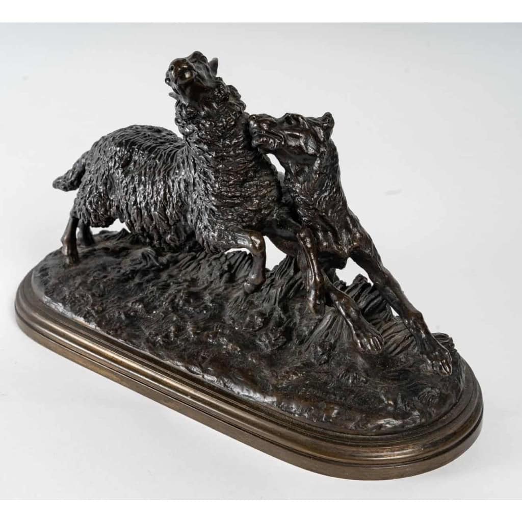 "Chien attaquant un mouton", bronze signée Isidore Bonheur, XIXème siècle "Chien attaquant un mouton", bronze signée Isidore Bonheur, XIXème siècle