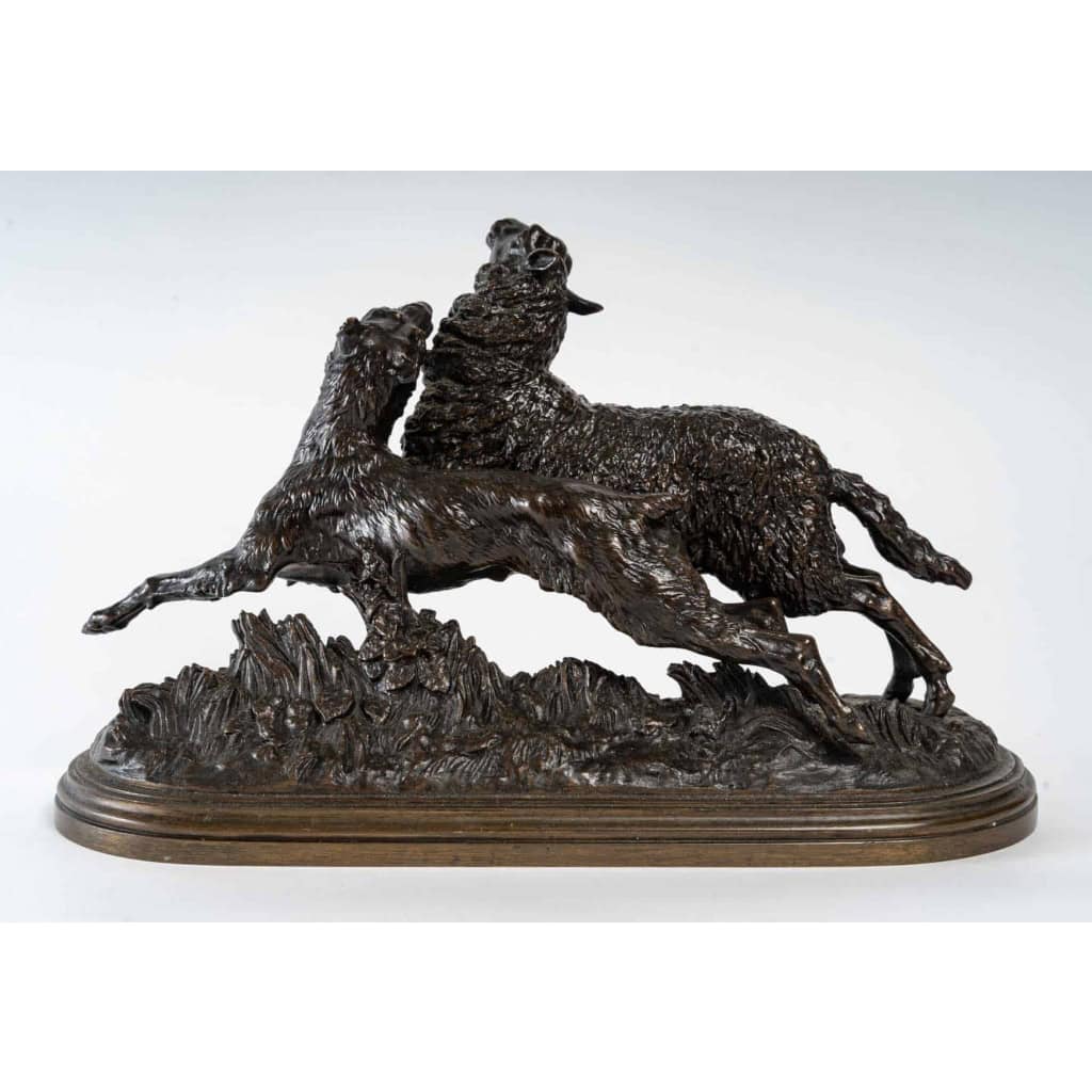 "Chien attaquant un mouton", bronze signée Isidore Bonheur, XIXème siècle "Chien attaquant un mouton", bronze signée Isidore Bonheur, XIXème siècle