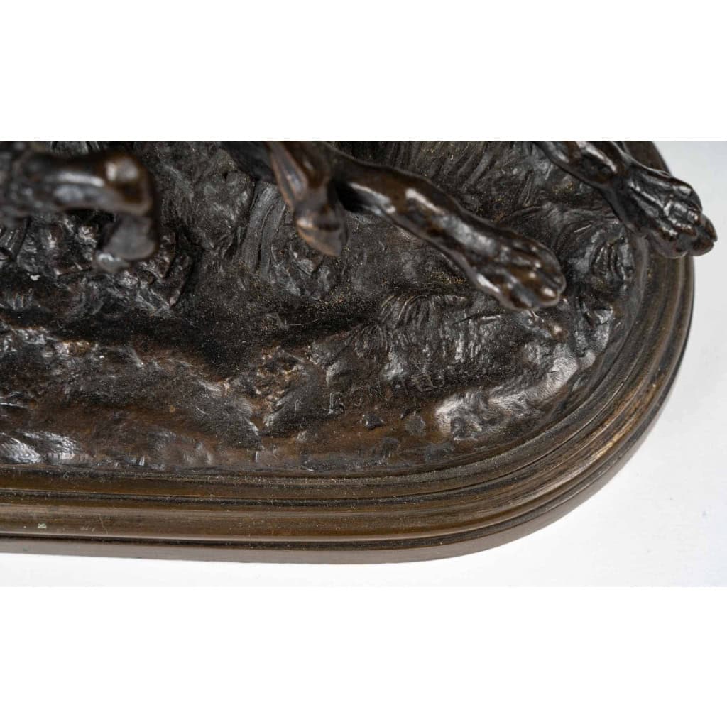 "Chien attaquant un mouton", bronze signée Isidore Bonheur, XIXème siècle "Chien attaquant un mouton", bronze signée Isidore Bonheur, XIXème siècle