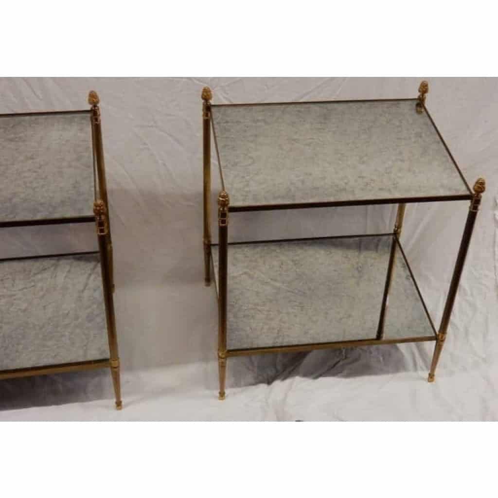 1950/70′ Paire De Bouts De Canapé Rectangulaires Maison Baguès Laiton et Bronze Plateaux Miroirs Oxydés Vieillis et Avec 1950/70′ Paire De Bouts De Canapé Rectangulaires Maison Baguès Laiton et Bronze Plateaux Miroirs Oxydés Vieillis et Avec