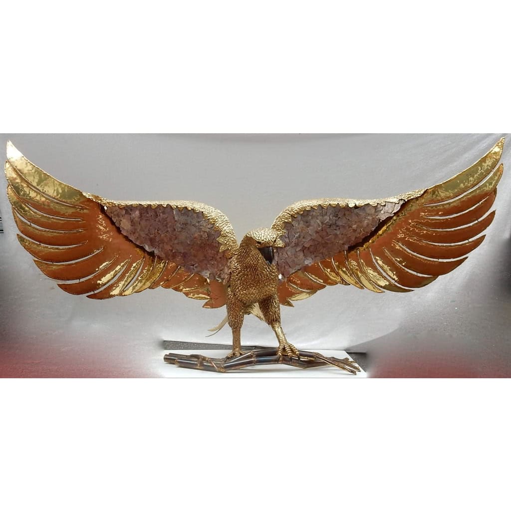 1970′ Lampe A L’Aigle Avec Ailes Déployées En Bronze Ornées De Mica Violet Style Duval Brasseur Éclairante Signée Isabel ||||||||||