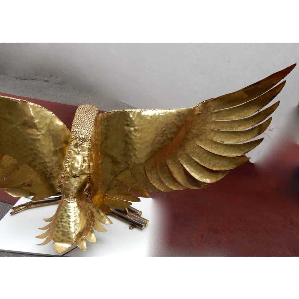 1970′ Lampe A L’Aigle Avec Ailes Déployées En Bronze Ornées De Mica Violet Style Duval Brasseur Éclairante Signée Isabel 1970′ Lampe A L’Aigle Avec Ailes Déployées En Bronze Ornées De Mica Violet Style Duval Brasseur Éclairante Signée Isabel