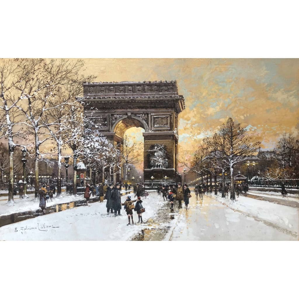 GALIEN LALOUE Tableau 20è Paris Animation sur les Champs Elysées et la place de l’Etoile Gouache Signée GALIEN LALOUE Tableau 20è Paris Animation sur les Champs Elysées et la place de l’Etoile Gouache Signée