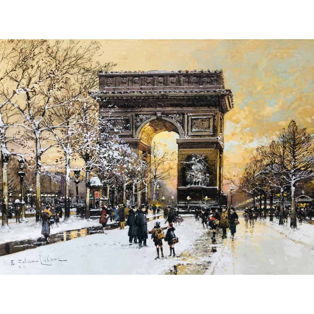 GALIEN LALOUE Tableau 20è Paris Animation sur les Champs Elysées et la place de l’Etoile Gouache Signée GALIEN LALOUE Tableau 20è Paris Animation sur les Champs Elysées et la place de l’Etoile Gouache Signée