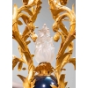 Lustre en bronze doré avec boule peinte émaillée bleu. Fin XIXème siècle Lustre en bronze doré avec boule peinte émaillée bleu. Fin XIXème siècle