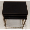 1970′ Tables Gigognes Style Maison Jansen, 3 Plateaux Opaline et Empiètement Bambou et Griffes |||||||||