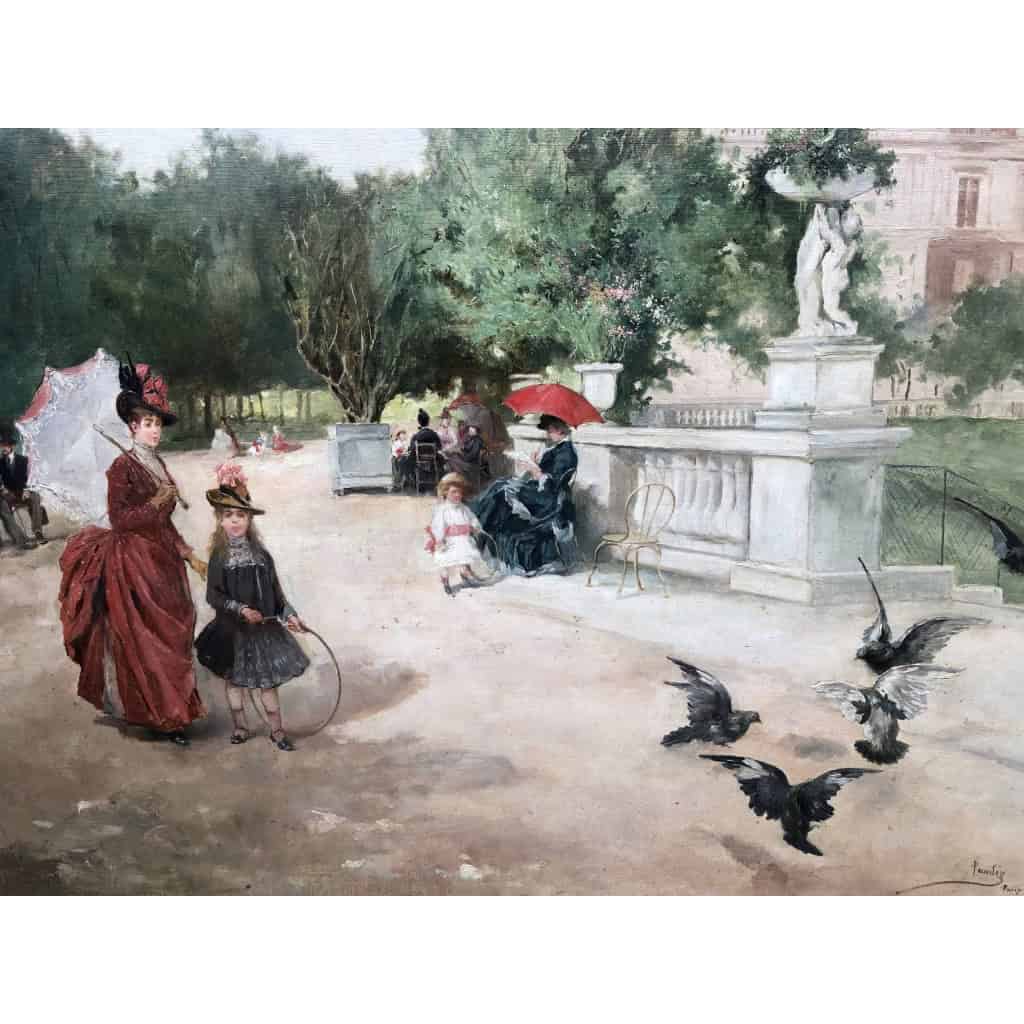 DE PAREDES Vincent Animation au jardin du Luxembourg Huile sur toile signée DE PAREDES Vincent Animation au jardin du Luxembourg Huile sur toile signée