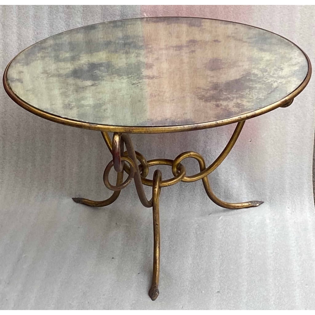 1940′ Table Basse Fer Battu Doré ,Entrelacs /René Drouet Diamètre: 90 Hauteur: 53 cm Ou René Prou/ Maison Franck Anvers |||||||||||||