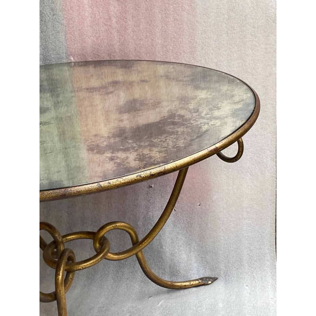 1940′ Table Basse Fer Battu Doré ,Entrelacs /René Drouet Diamètre: 90 Hauteur: 53 cm Ou René Prou/ Maison Franck Anvers 1940′ Table Basse Fer Battu Doré ,Entrelacs /René Drouet Diamètre: 90 Hauteur: 53 cm Ou René Prou/ Maison Franck Anvers