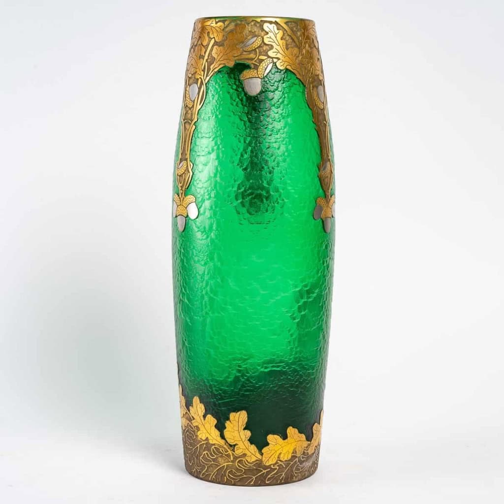 Vase rouleau Art nouveau, Legras, collection Montjoye série Vert Impérial ou Vert Nil, circa 1900. Vase rouleau Art nouveau, Legras, collection Montjoye série Vert Impérial ou Vert Nil, circa 1900.