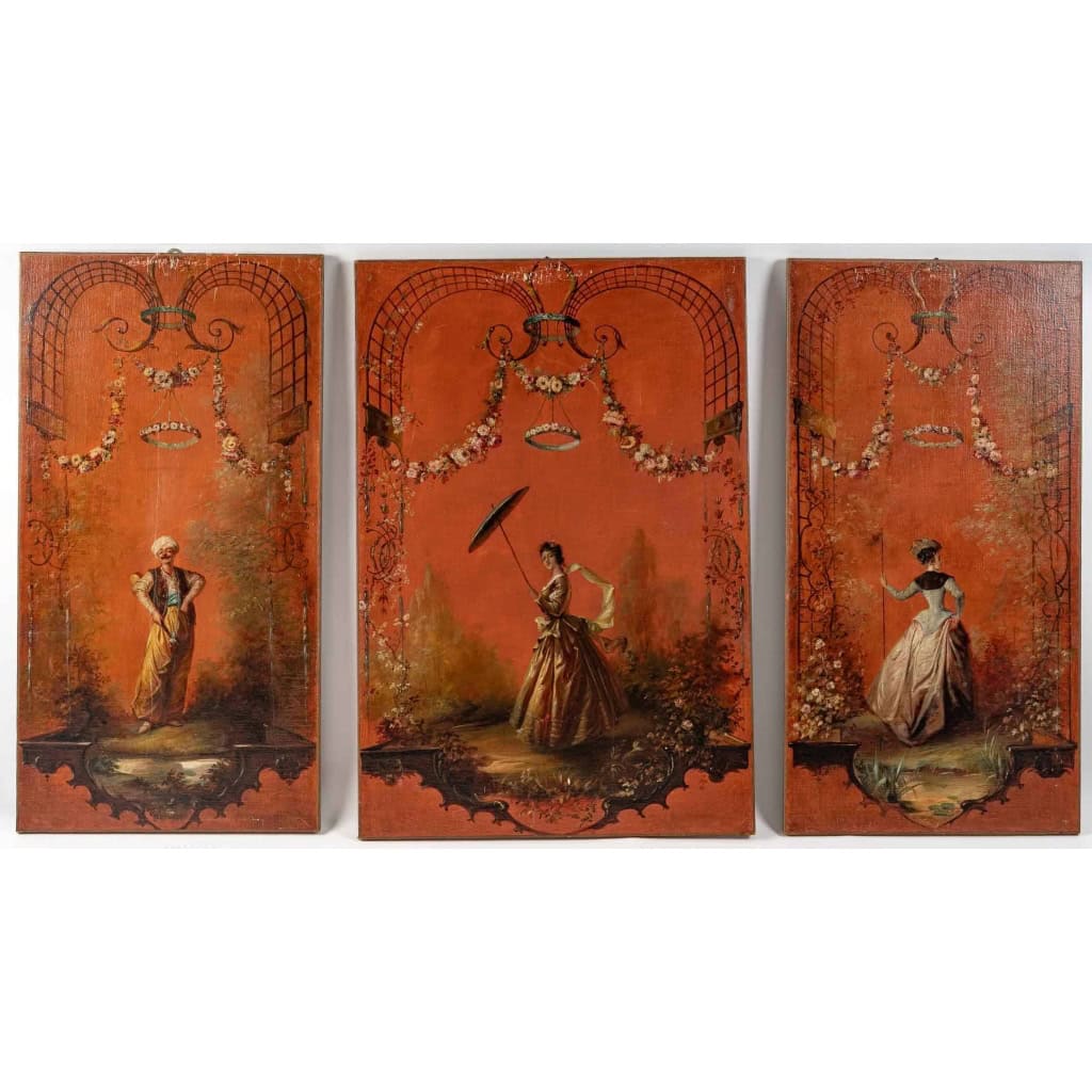 Triptyque d'huiles sur toile, début XXème siècle Triptyque d'huiles sur toile, début XXème siècle