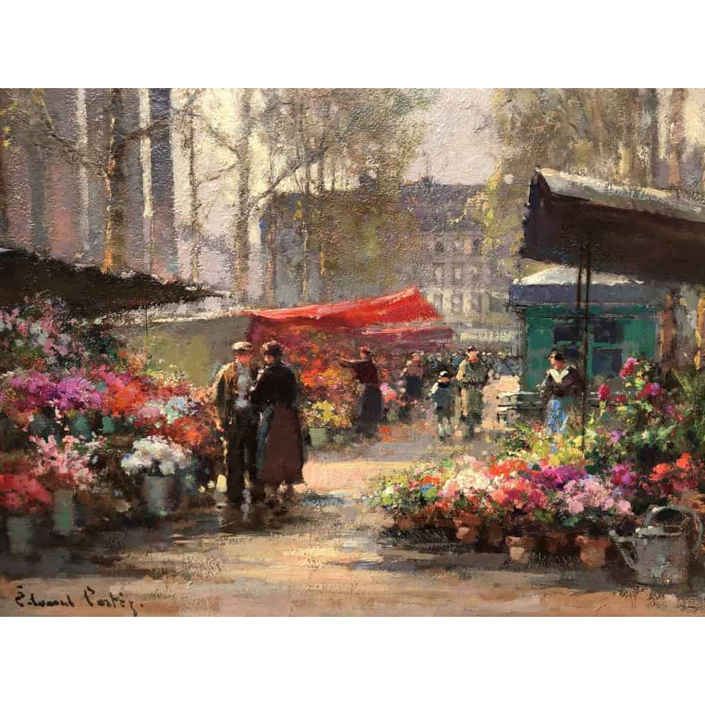 CORTES Edouard Peinture Française Le marché aux fleurs de La Madeleine Huile sur panneau signée CORTES Edouard Peinture Française Le marché aux fleurs de La Madeleine Huile sur panneau signée