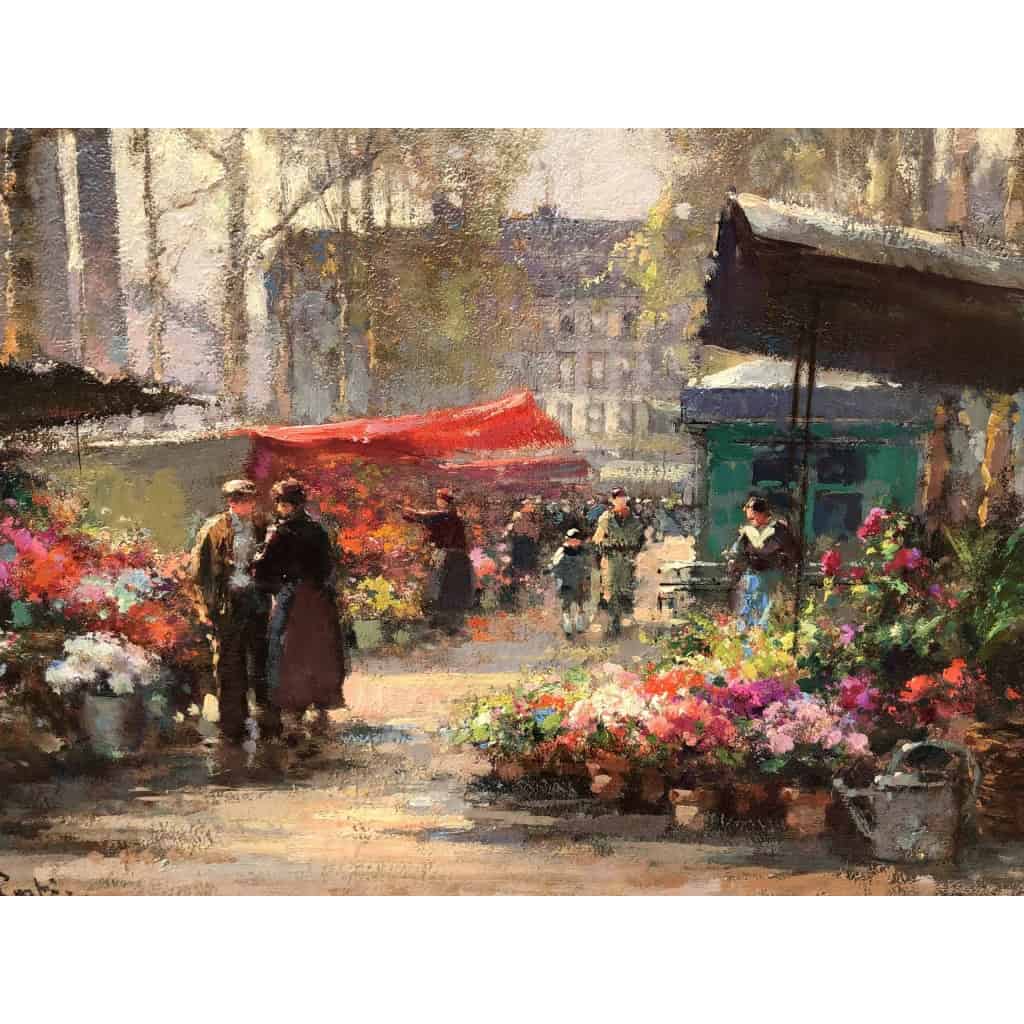 CORTES Edouard Peinture Française Le marché aux fleurs de La Madeleine Huile sur panneau signée CORTES Edouard Peinture Française Le marché aux fleurs de La Madeleine Huile sur panneau signée