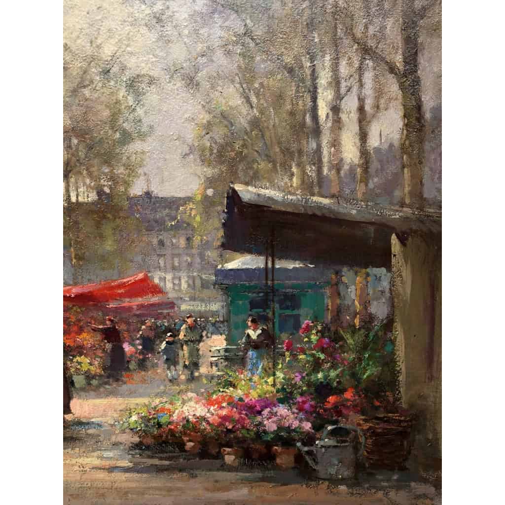 CORTES Edouard Peinture Française Le marché aux fleurs de La Madeleine Huile sur panneau signée CORTES Edouard Peinture Française Le marché aux fleurs de La Madeleine Huile sur panneau signée