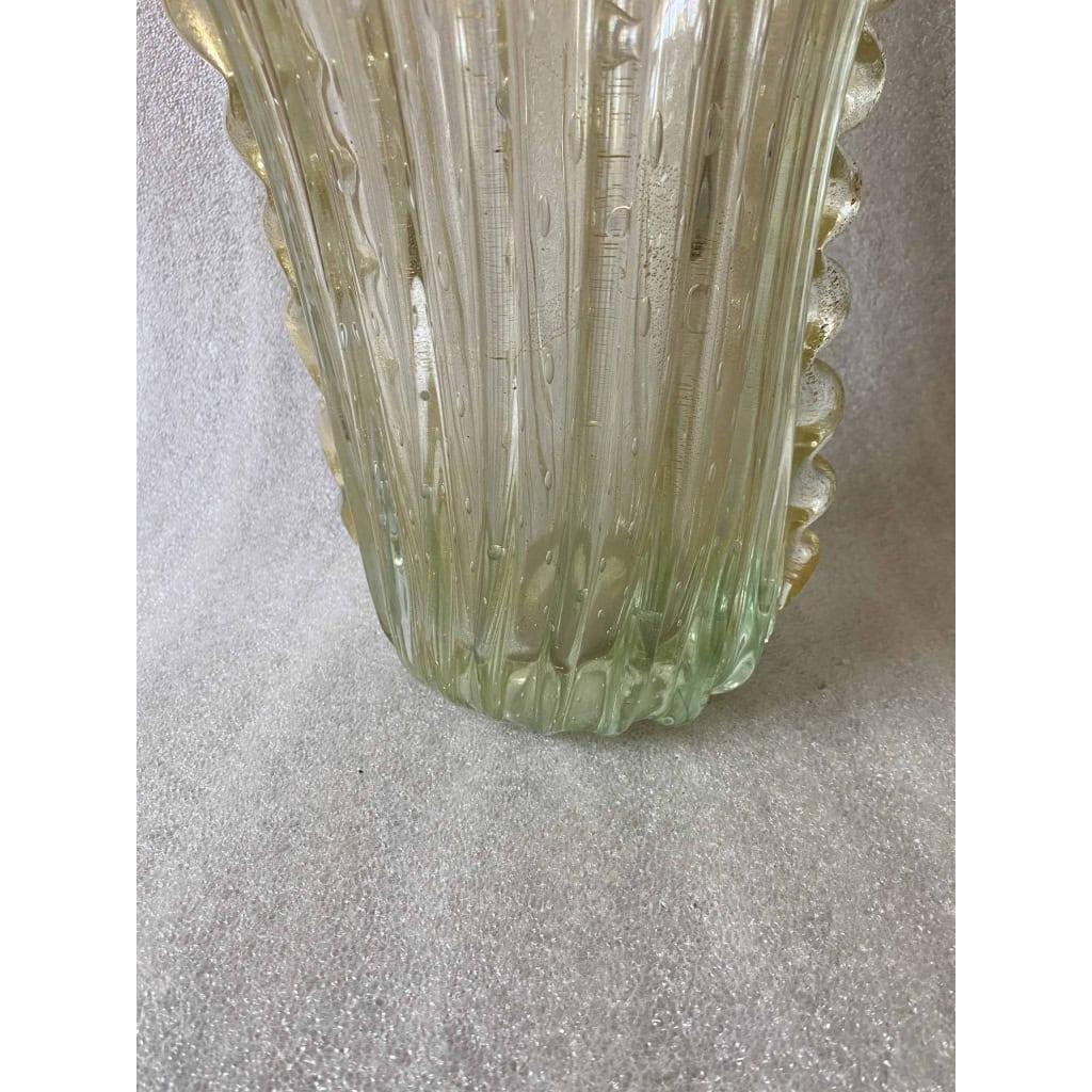 1970′ Vase de Murano Avec Bulles et Inclusions d’Or, Cristal Vert Opalescent , Signé Murano Toso 1970′ Vase de Murano Avec Bulles et Inclusions d’Or, Cristal Vert Opalescent , Signé Murano Toso