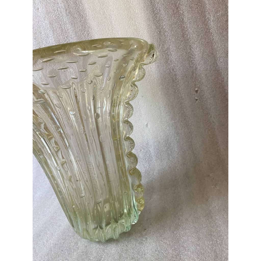 1970′ Vase de Murano Avec Bulles et Inclusions d’Or, Cristal Vert Opalescent , Signé Murano Toso 1970′ Vase de Murano Avec Bulles et Inclusions d’Or, Cristal Vert Opalescent , Signé Murano Toso