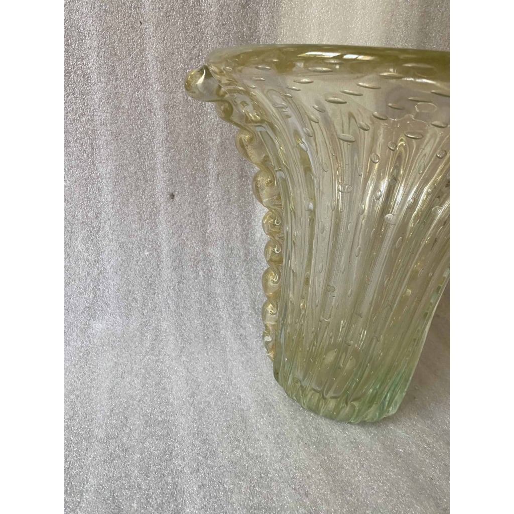 1970′ Vase de Murano Avec Bulles et Inclusions d’Or, Cristal Vert Opalescent , Signé Murano Toso 1970′ Vase de Murano Avec Bulles et Inclusions d’Or, Cristal Vert Opalescent , Signé Murano Toso