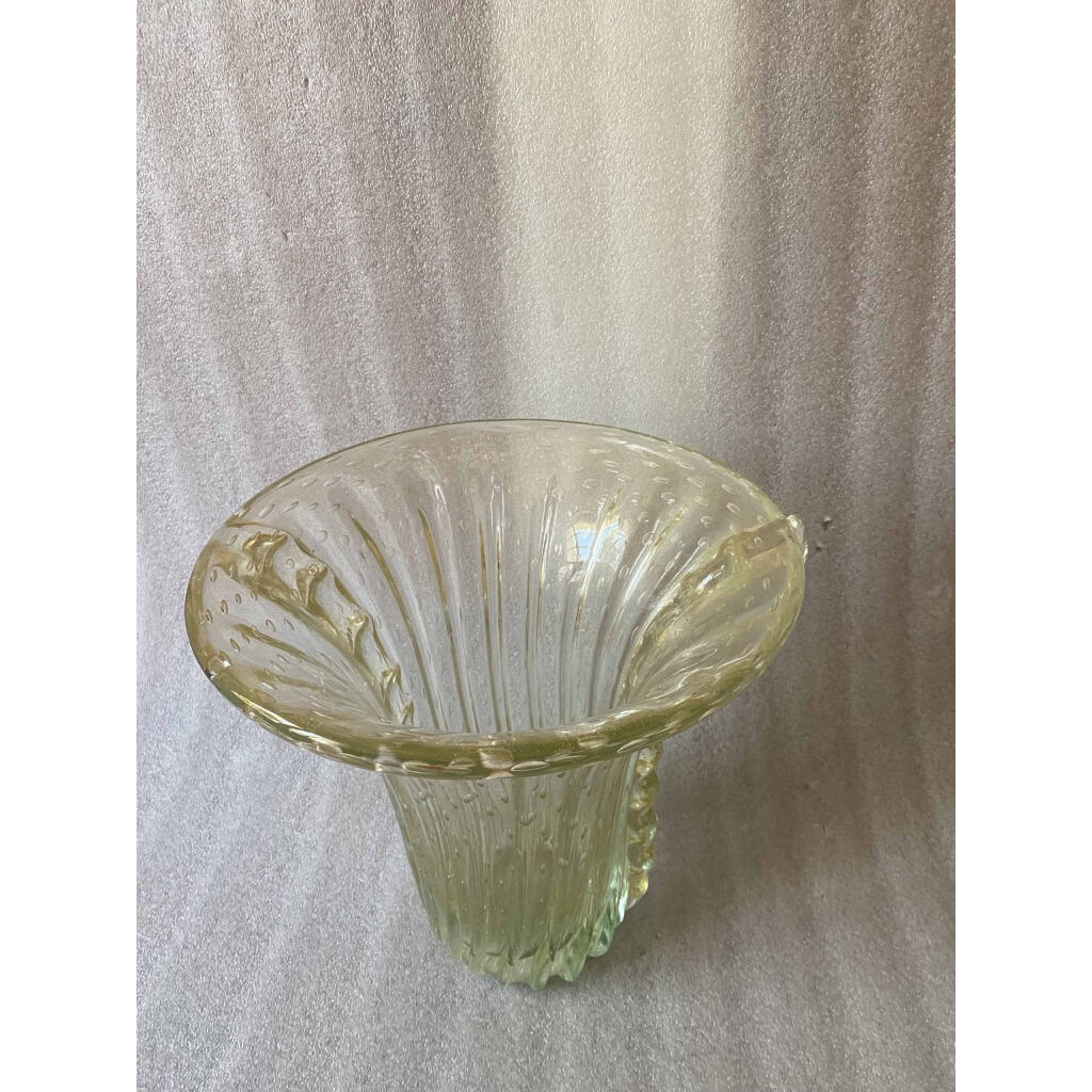 1970′ Vase de Murano Avec Bulles et Inclusions d’Or, Cristal Vert Opalescent , Signé Murano Toso 1970′ Vase de Murano Avec Bulles et Inclusions d’Or, Cristal Vert Opalescent , Signé Murano Toso