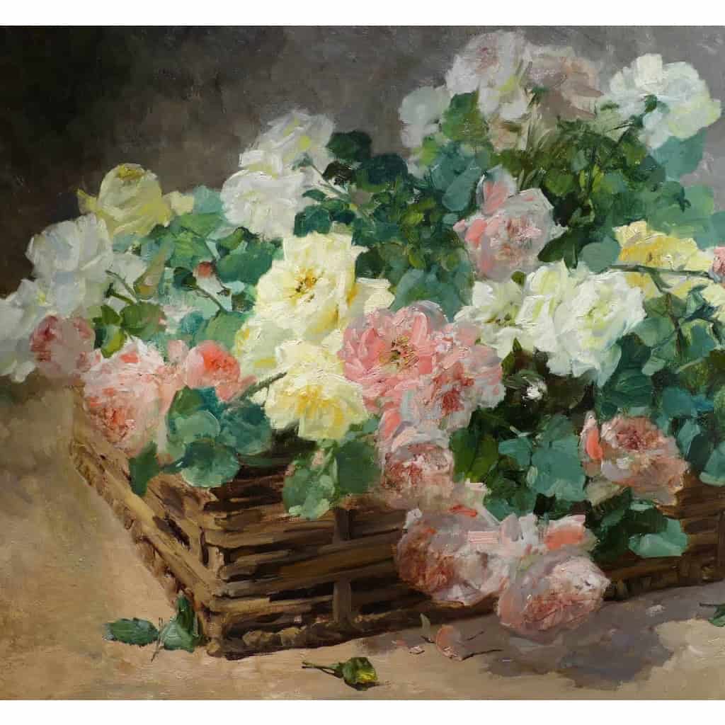 Jeannin Georges Peinture Française 19è Siècle Panier De Roses Huile Sur Toile Signée Jeannin Georges Peinture Française 19è Siècle Panier De Roses Huile Sur Toile Signée