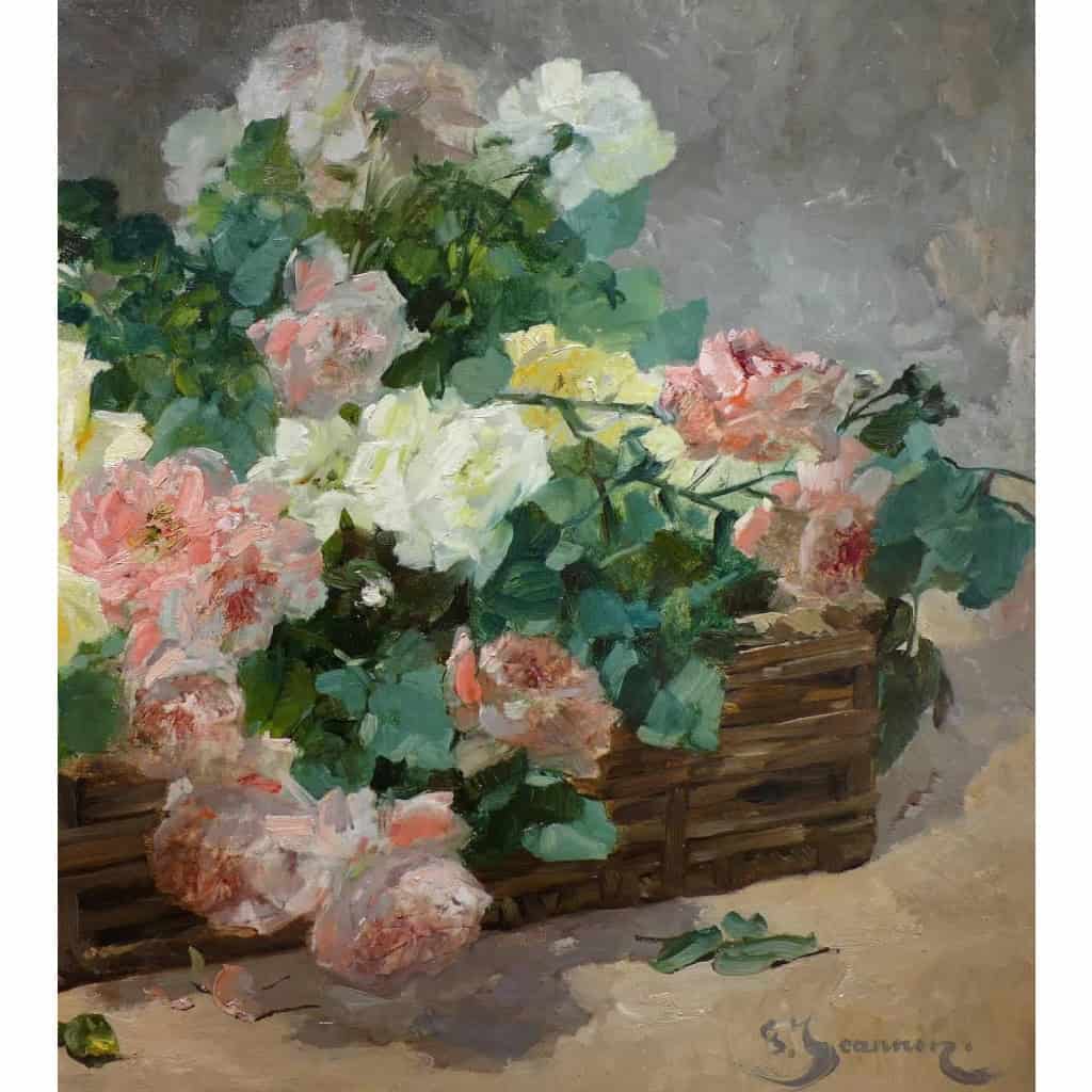 Jeannin Georges Peinture Française 19è Siècle Panier De Roses Huile Sur Toile Signée Jeannin Georges Peinture Française 19è Siècle Panier De Roses Huile Sur Toile Signée