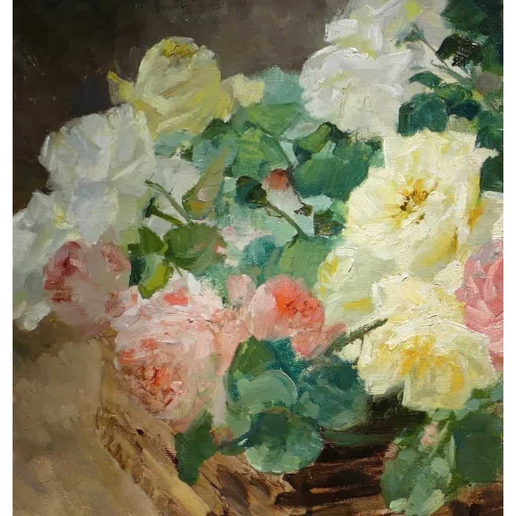 Jeannin Georges Peinture Française 19è Siècle Panier De Roses Huile Sur Toile Signée Jeannin Georges Peinture Française 19è Siècle Panier De Roses Huile Sur Toile Signée