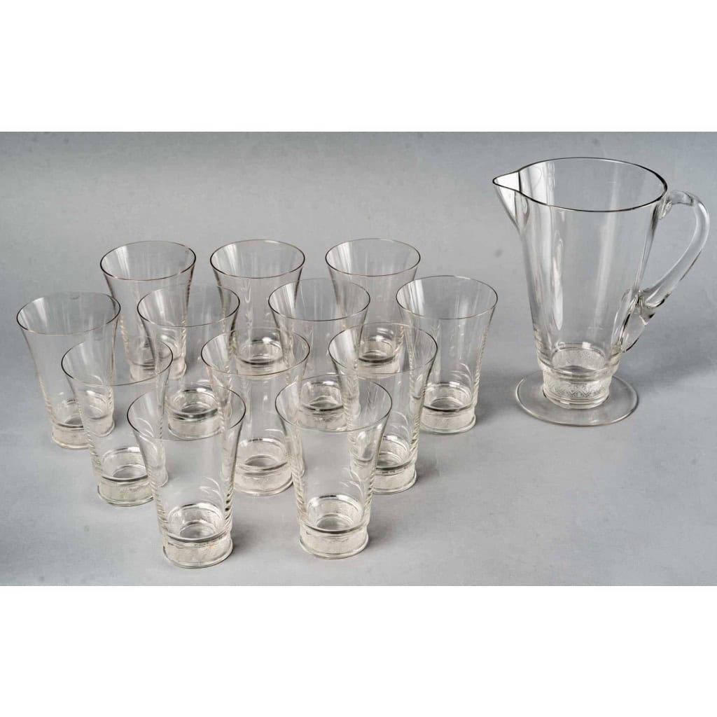 Service "Reims" verre blanc de René LALIQUE - 13 Pièces ||||||