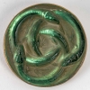 Broche "Lézards" verre blanc patiné sépia sur clinquant vert de René LALIQUE ||||