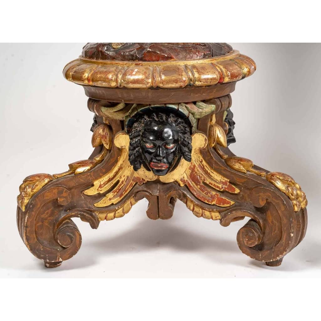 Paire de porte jardinières, Indiens d'Amérique, XIXème siècle, Bois sculpté et peint Paire de porte jardinières, Indiens d'Amérique, XIXème siècle, Bois sculpté et peint