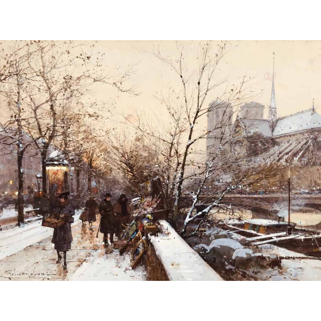 Galien Laloue Eugène Tableau 20ème Siècle Paris Bouquinistes Devant Notre Dame Gouache Signée Certificat Galien Laloue Eugène Tableau 20ème Siècle Paris Bouquinistes Devant Notre Dame Gouache Signée Certificat