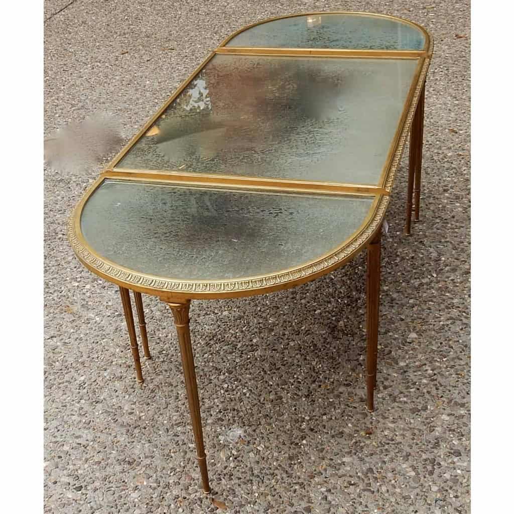 1970′ Table Tripartite Maison Charles, Jansen Ou Baguès Décor Palmier en Bronze Doré avec Plateaux Miroirs Vieillis 1970′ Table Tripartite Maison Charles, Jansen Ou Baguès Décor Palmier en Bronze Doré avec Plateaux Miroirs Vieillis