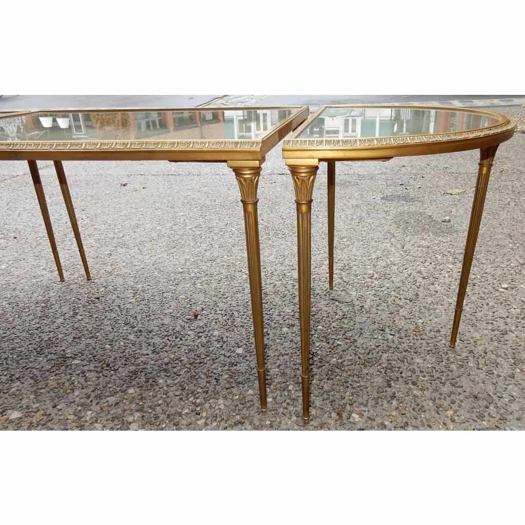 1970′ Table Tripartite Maison Charles, Jansen Ou Baguès Décor Palmier en Bronze Doré avec Plateaux Miroirs Vieillis 1970′ Table Tripartite Maison Charles, Jansen Ou Baguès Décor Palmier en Bronze Doré avec Plateaux Miroirs Vieillis