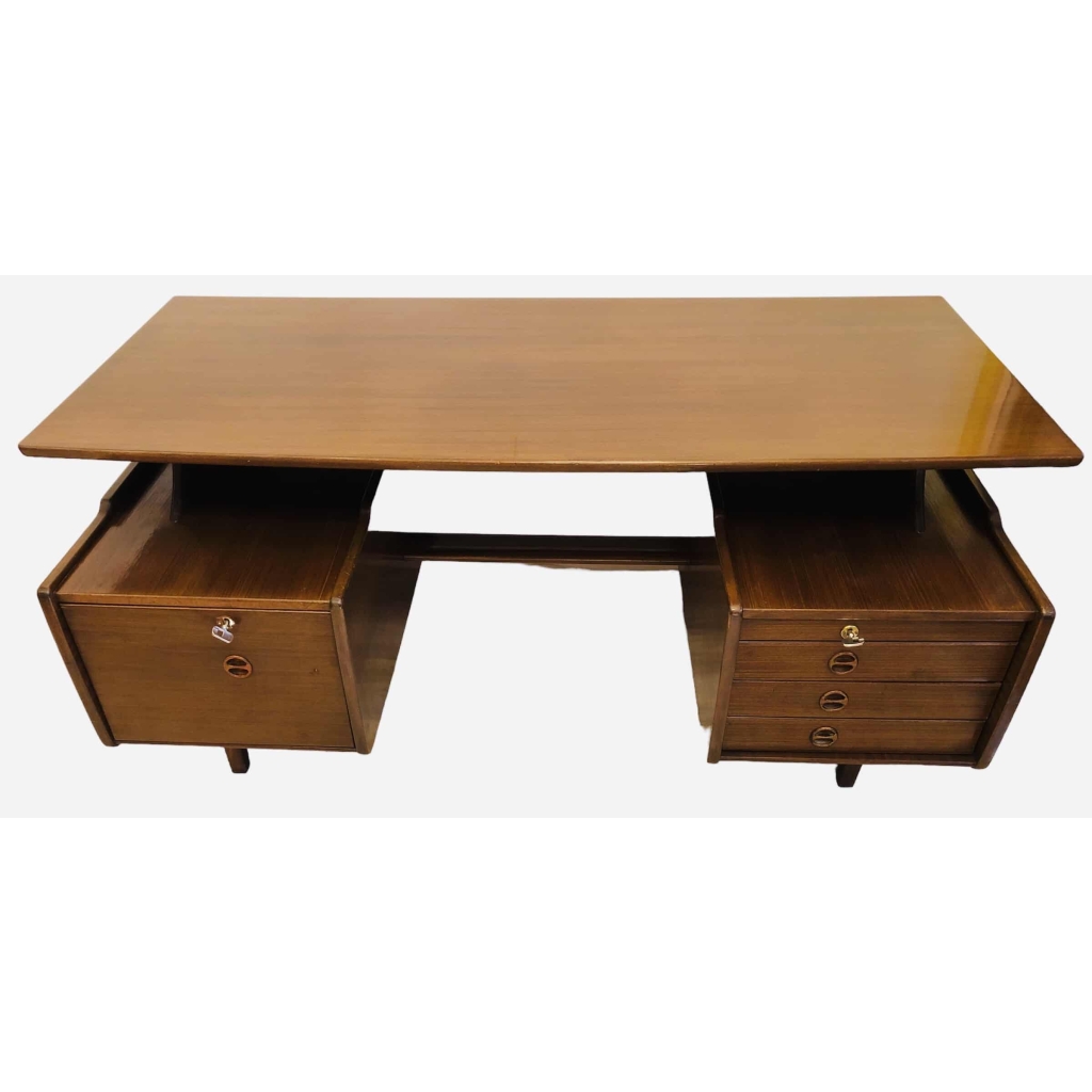 Jacques Hauville Bureau double face ouvrant par trois tiroirs et un caisson Jacques Hauville Bureau double face ouvrant par trois tiroirs et un caisson