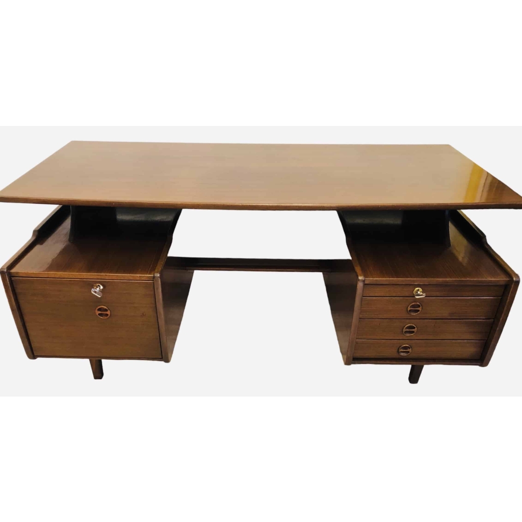 Jacques Hauville Bureau double face ouvrant par trois tiroirs et un caisson Jacques Hauville Bureau double face ouvrant par trois tiroirs et un caisson