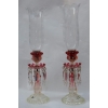 1950/70 Paire de Bougeoirs En Cristal Opalescent Et Rouge Photophores Baccarat Signés ||||||||||